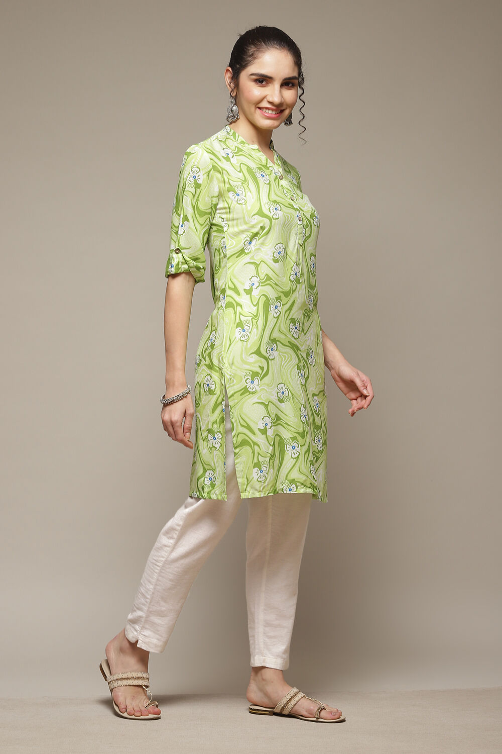 Lime Green LIVA Straight Kurta image number 5
